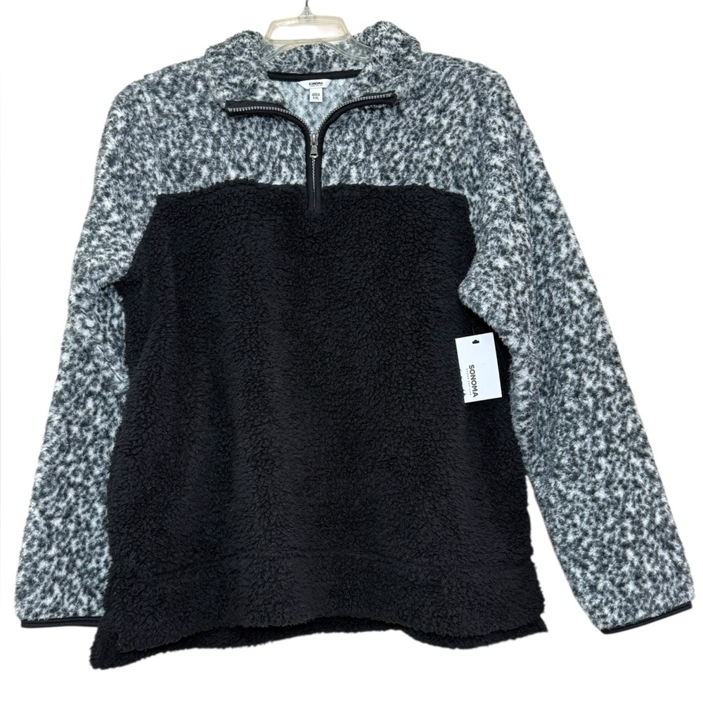 NWT Sonoma black white soft fleece quarter zip long sleeve top size XXL